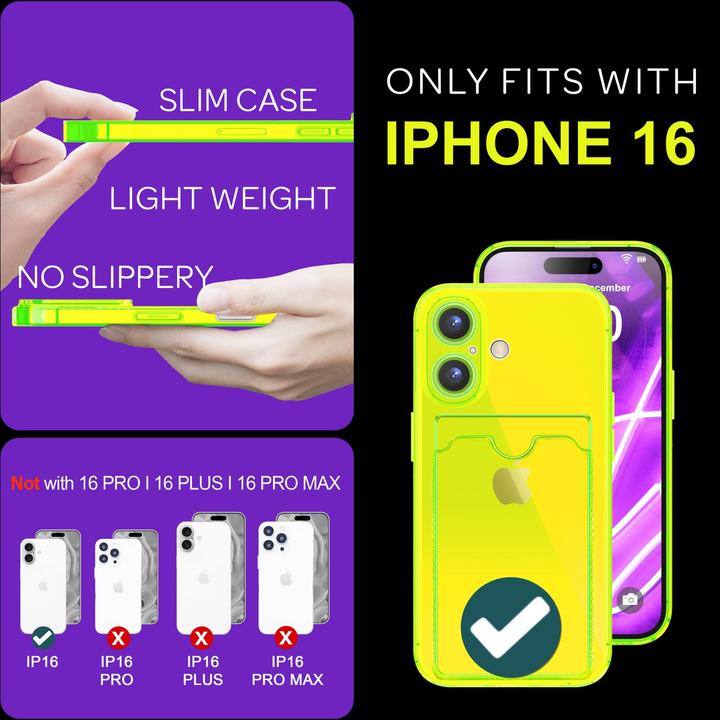 Immagine prodotto Nalia Portacarte trasparente in silicone trasparente al neon (Apple iPhone 16)