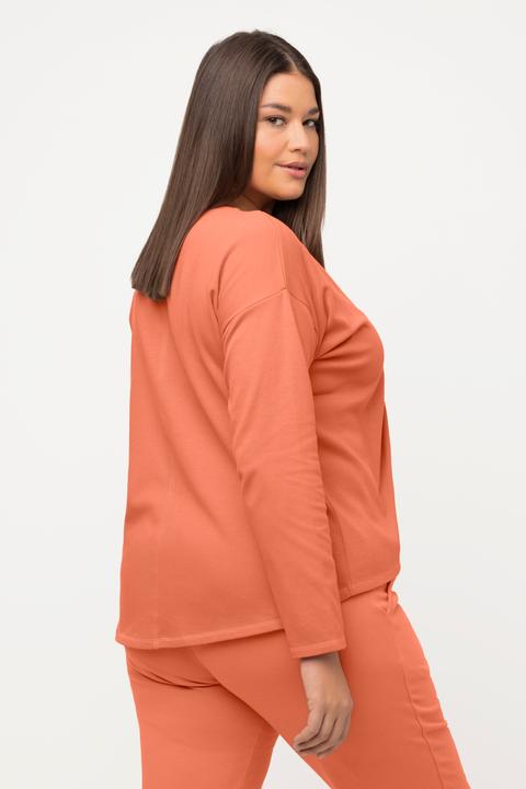 Immagine prodotto Ulla Popken Maglia da yoga in cotone biologico con scollo con drappeggio, scollo a V e maniche lunghe (46, 48)