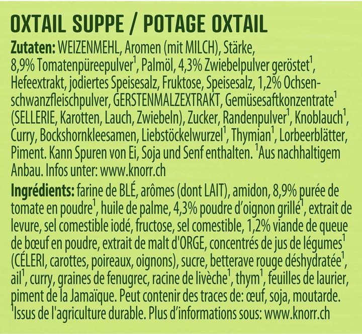 Valeurs nutritives et ingrédients Knorr Soupe Oxtail en sachet, soupe de queue de boeuf prêtes à l'emploi classiques