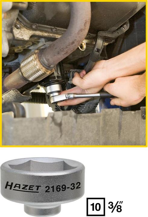 Actual product image HAZET Oil filter wrench 2169-32 ∙ Square, hollow 10 mm (3/8 inch) ∙ Outside hexagon profile ∙ 43 mm…