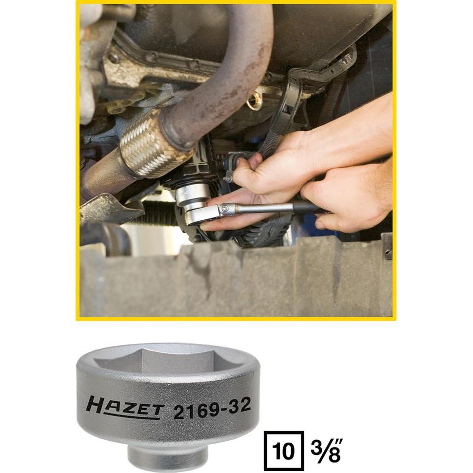 Thumbnail - HAZET, Fahrzeug Werkzeug, Ölfilter-Schlüssel 2169-32 ∙ Vierkant10 mm (3/8 Zoll) ∙ Aussen Sechskant Profil ∙ 43 mm