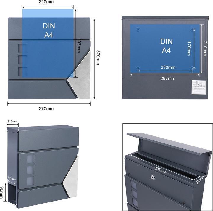 Actual product image Wiltec Letter Box with Newspaper Tube V48 Wall Letter Box Stainless Steel Post Box Anthracite Grey with New