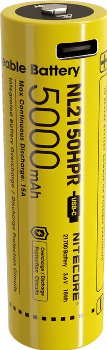 Actual product image Nitecore Li-Ion battery 21700, 5000mAh, NL2150HPR USB-C