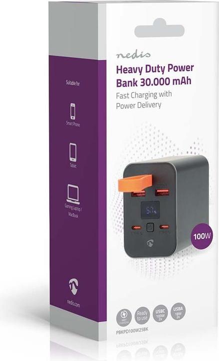 Productafbeelding Nedis PowerBank | 30000 mAh | 1.5 / 2.0 / 3.0 / 5.0 A | PD3.0| Lithium-Polymeer (30000 mAh, 100 W, 111 Wh)