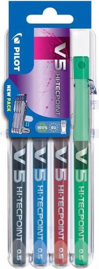 Immagine prodotto Pilot Rollerball Hi-Tecpoint V5 Set2Go, confezione da 4 pezzi (Colori misti, 4x)