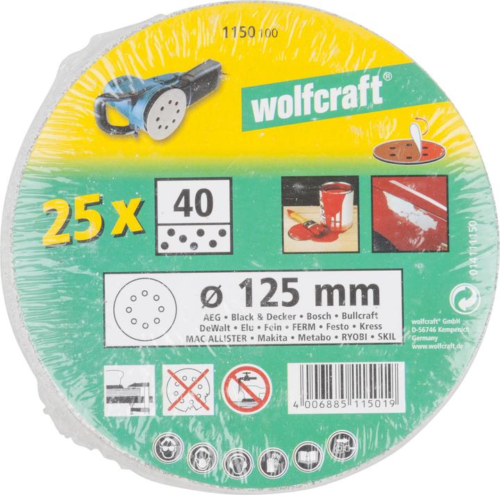 Actual product image wolfcraft wolfcraft 5 adhesive sanding discs exc. stearate K40 ø125 (40)