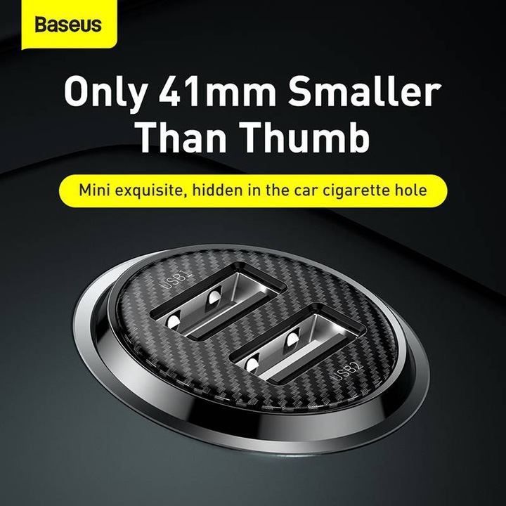 Image du produit Baseus Grain Pro Car Charger 2x USB 4.8A (black)