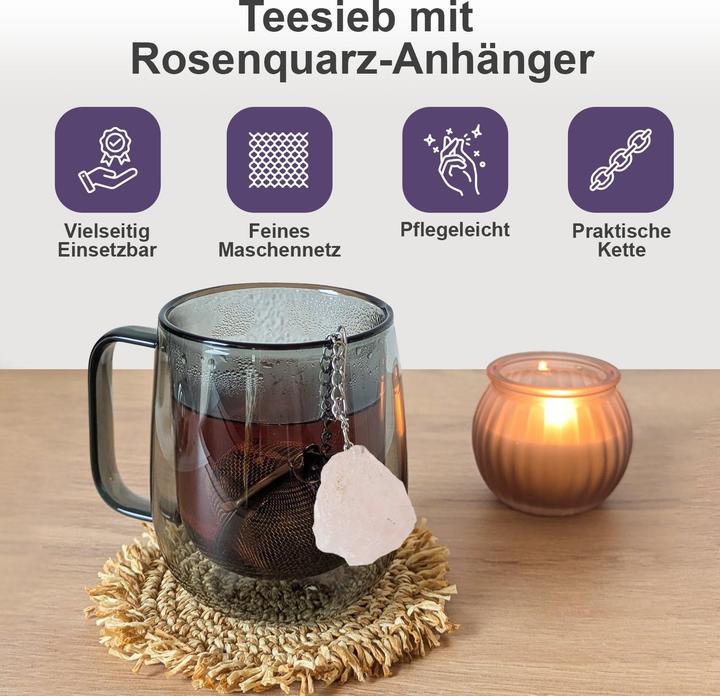 Actual product image Gewürzladen Näfels Teesieb mit Rosenquarz-Anhänger, Teeei, Teekugel, Gewürzsieb