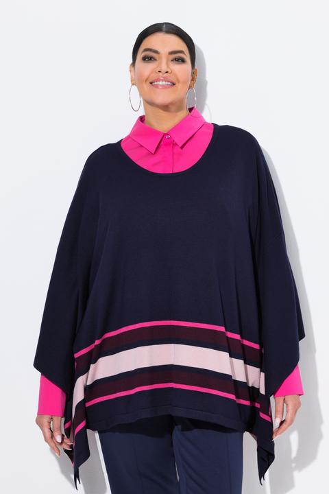 Immagine prodotto Ulla Popken Mantellina di maglia dal taglio oversize con righe, scollo rotondo e maniche lunghe (42, 44, 46, 48)