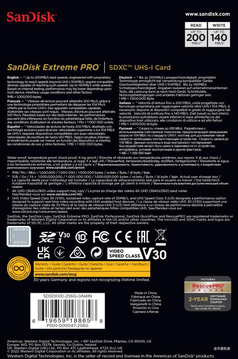 Productafbeelding SanDisk Extreme PRO UHS-I V30 (256 GB, SDXC, U3, UHS-I)