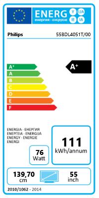 Energy Label Philips 55bdl4051t (1920 x 1080 pixels, 55")