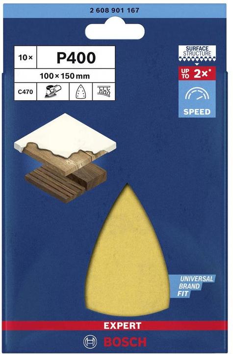 Produktbild Bosch Professional Zubehör EXPERT C470 Schleifpapier mit 7 Löchern für Multischleifer, 100 x 150 mm, G 400, 10-tlg. (400)