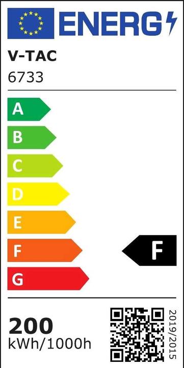 Etichetta energetica V-TAC VT49204 Proiettore LED 200W SMD FSeries Corpo nero 4000K (17600 lm, IP65)