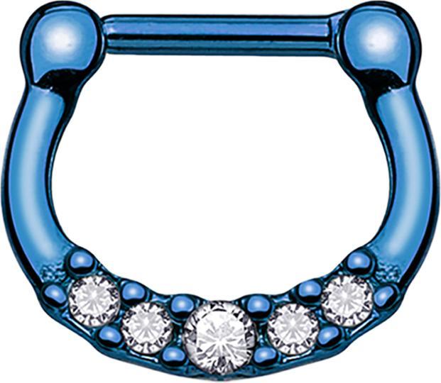 Produktbild Star Piercing Septum mit mit fünf Kristallen dunkelblau und Titanium Beschichtung (ohne Messing, Chirurgenstahl 316L)