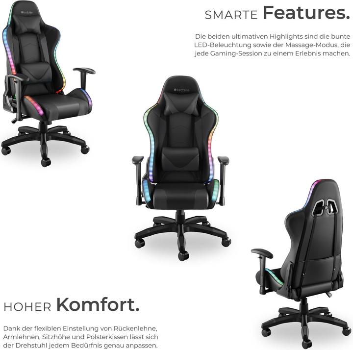 Produktbild tectake Gamingstuhl Tartaros, LED, Massagefunktion