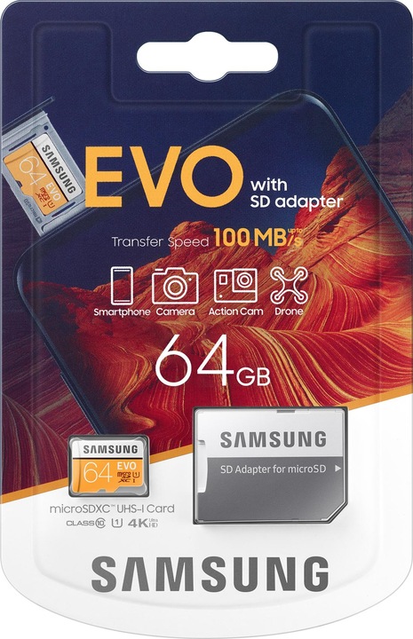 Actual product image Samsung Evo (64 GB, microSDXC, U3, UHS-I)
