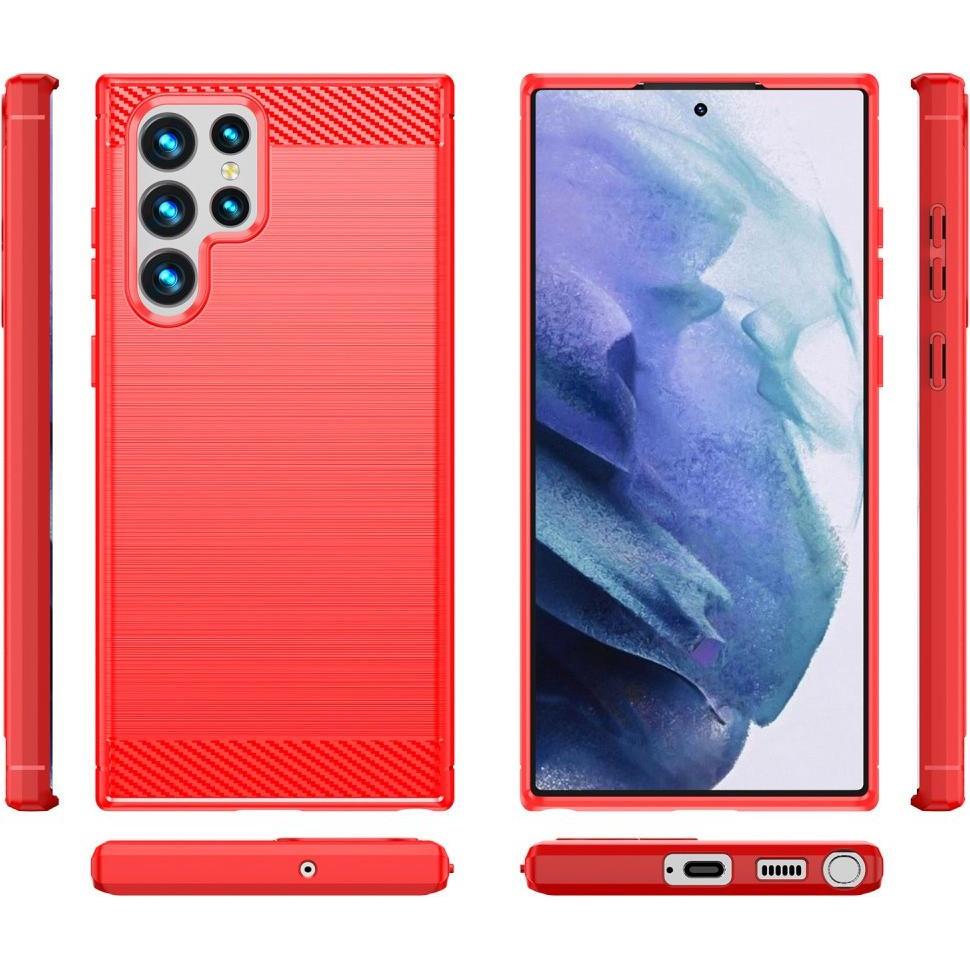 Thumbnail - Cover-Discount Galaxy S22 Ultra - Metall Carbon Look Hülle rot (Samsung Galaxy S22 Ultra), Smartphone Hülle, Rot