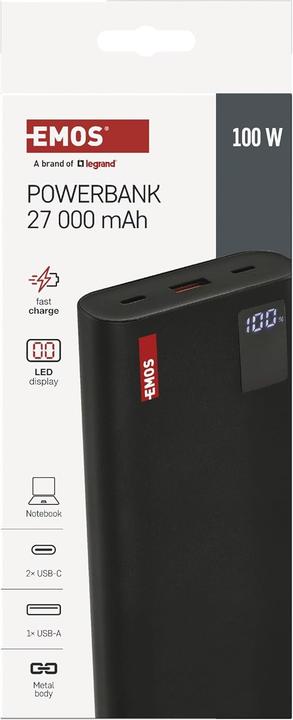 Actual product image Emos NTBF30 powerbank, 27,000 mAh, 100 W PD, black (27000 mAh, 100 W, 99.90 Wh)