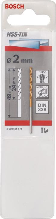 Produktbild Bosch Professional Zubehör Metallbohrer HSS-TiN, DIN 338, 2 x 24 x 49 mm (2 mm)