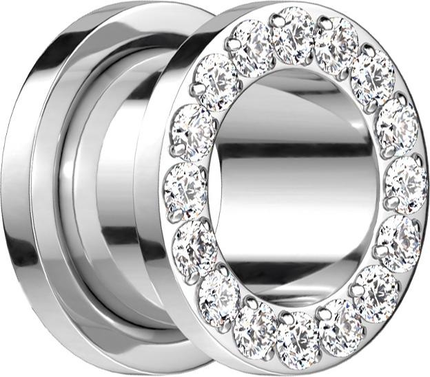 Produktbild Star Piercing Flesh Tunnel silber mit Kristall silber (ohne Messing, Titan G23)