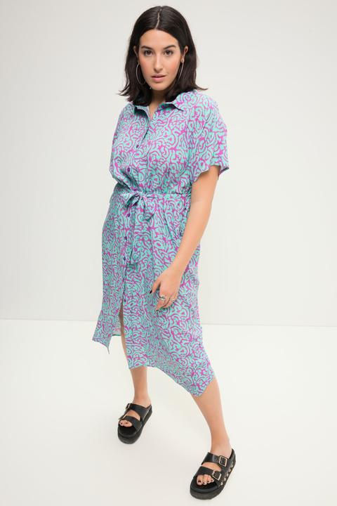Produktbild Studio Untold Hemdblusen-Midikleid, oversized, zweifarbiger Print, Bindegürtel (50, 52)