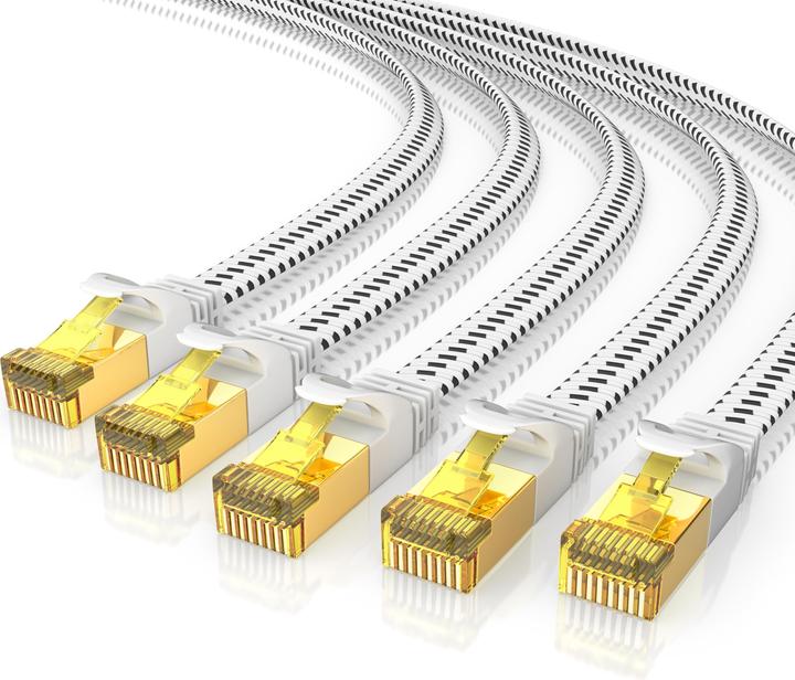 Immagine prodotto Primewire 5x CAT 7 Netzwerkkabel Flach Baumwollmantel, LAN Patchkabel Datenkabel, Flachbandkabel Verlegekabel (U/FTP, CAT7, 1 m)
