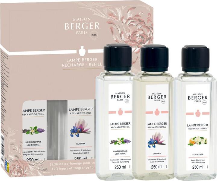 Maison Berger Set 3 Lampe Berger Nachfüllungen - Blumige Duftnoten (250 ml)