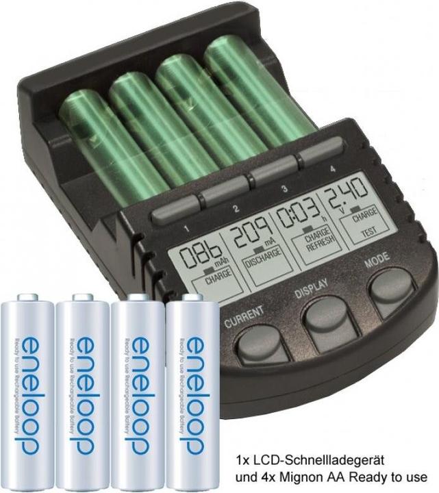 Produktbild AccuCell ALPHA700 Schnellladegerät mit LCD-Display inkl. 4x Sanyo HR-3UTG (4 Stk., AA, 3000 mAh, Ladegerät inkl. Akku)