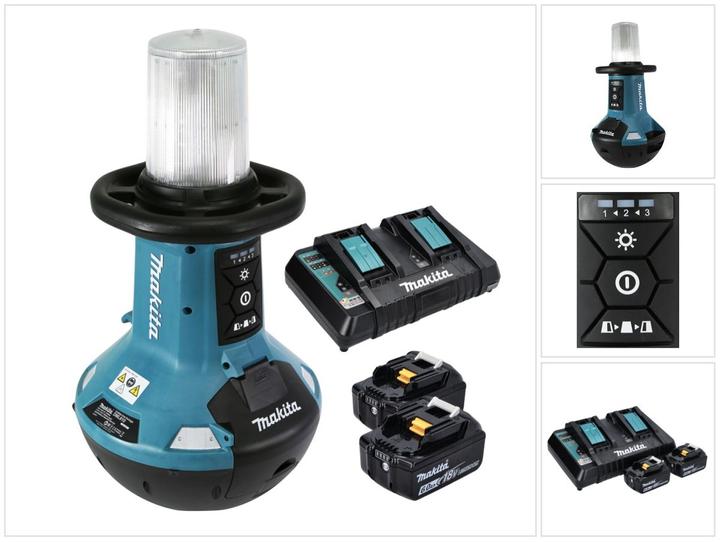 1x Makita DML 810 Akku LED Flächenlicht- 2x Makita BL 1860 B 18 V -  6,0 Ah Akku ( 197422-4 ), 1x Makita DC 18 RD Doppel-Ladegerät ( 196933-6 )