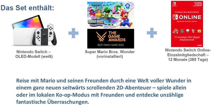 Immagine prodotto Nintendo Switch modello OLED (bianco) - Super Mario Bros. Wonder Set