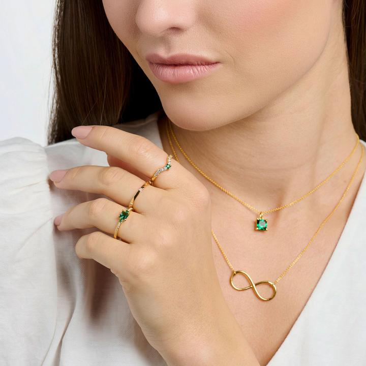 Immagine prodotto Thomas Sabo Anello pietra verde con pietre bianche oro (56, 925 Argento)