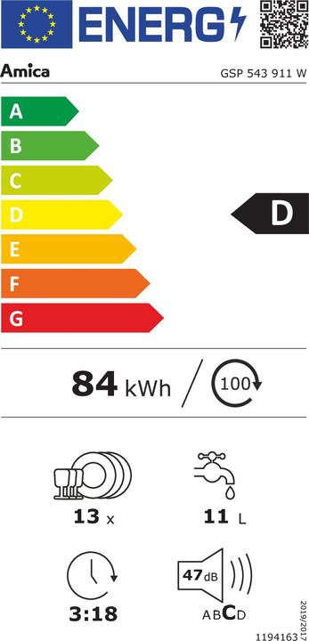 Etichetta energetica Amica Lavastoviglie a libera installazione AMIC