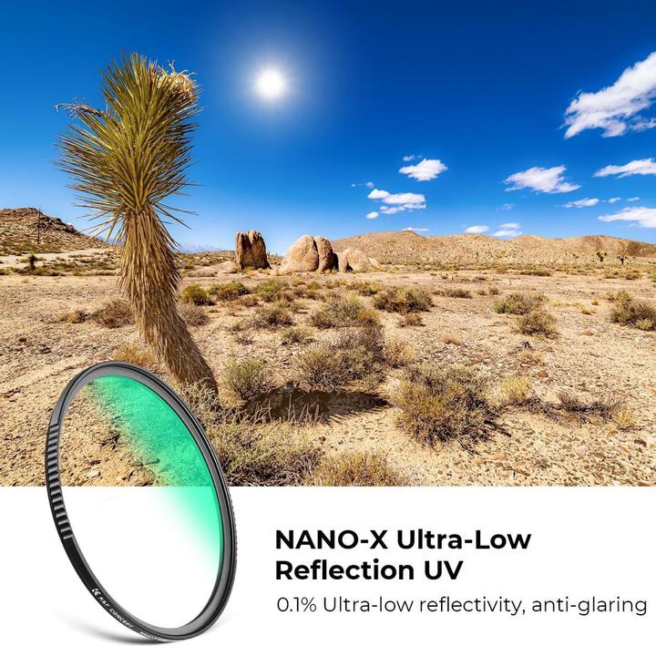 Image du produit K&F Concept 77MM Ultra Low Reflection MCUV Filter, 28 Green Coatings HD Waterproof Anti-Scratch (Nano-X Series) (77 mm, Filtre UV)