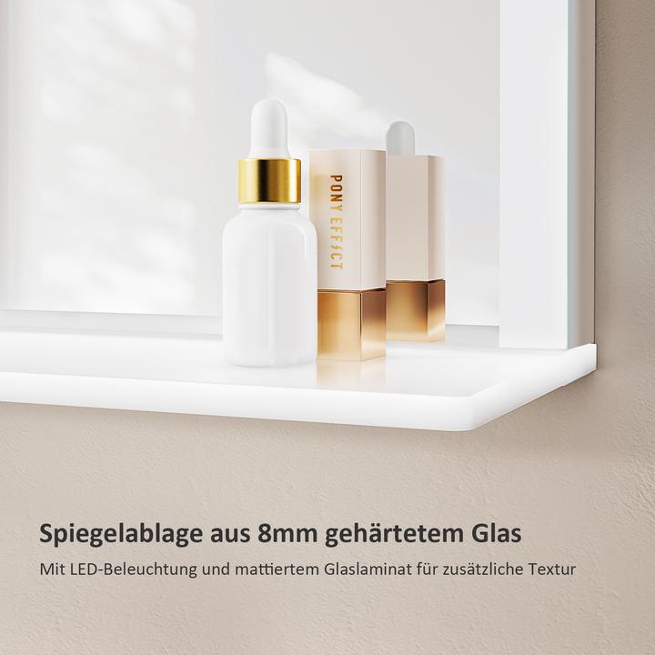 Produktbild Emke Badspiegel mit Beleuchtung 50*70cm, Beschlagfrei, Kaltweiss6500Kund Dimmbar, Glasablage (70 x 12.50 x 50 cm)