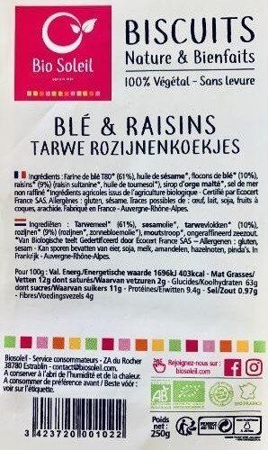 Bio Soleil Biscuits blé raisins