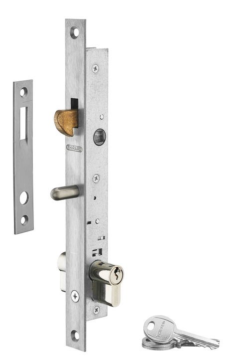 Actual product image Thirard Mortise lock with cylinder hook, axle 16mm, square ends, cylinder 30x30mm, galvanised, 3 rods (Mortise lock)