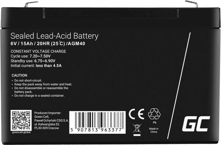 Immagine prodotto GreenCell Batteria AGM VRLA 6V 15Ahh - Batteria - 15.000 mAh (6 V, 15 Ah)