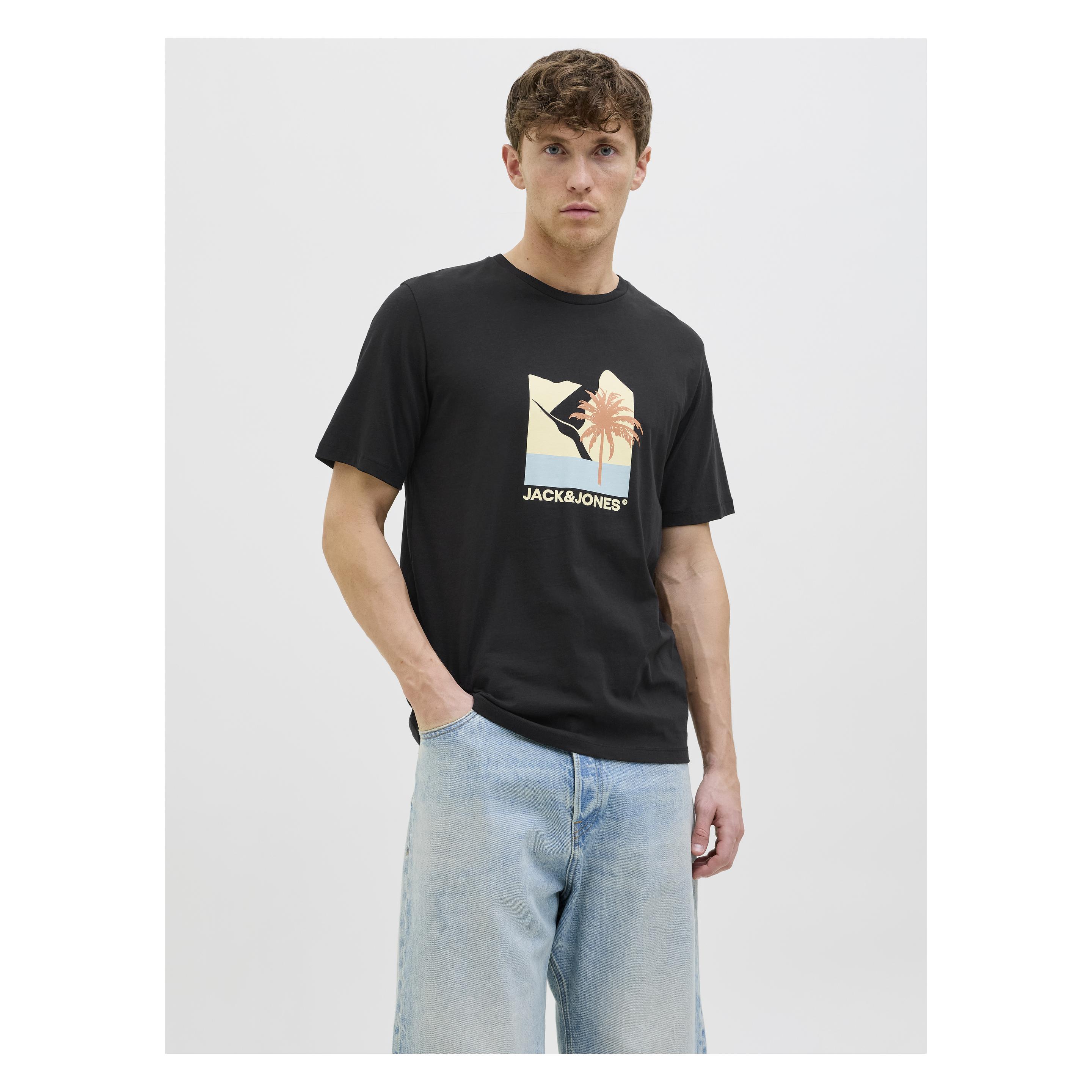 Jack & Jones, Herren, Shirts, Jjbarbados Tee Ss Crew Neck, Schwarz, (L)
