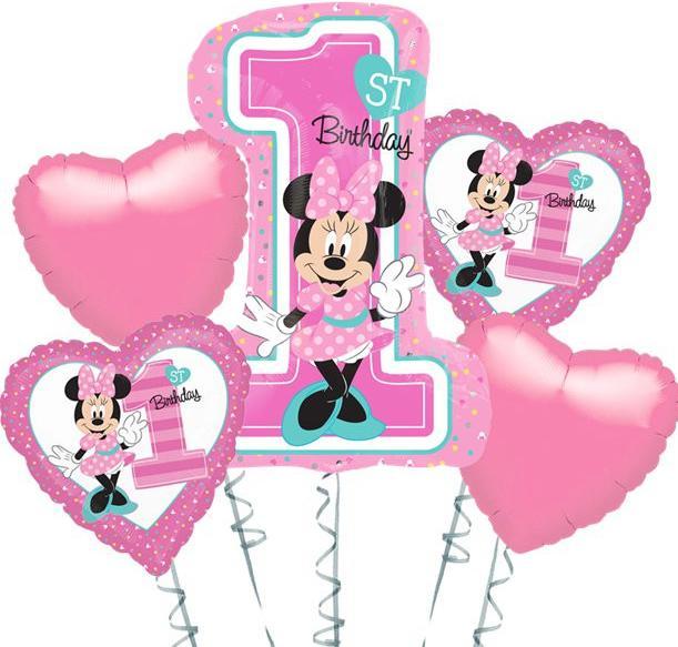 Actual product image Anagram Balloon Bouquet 1st Birthday Minnie Mouse (3 x)