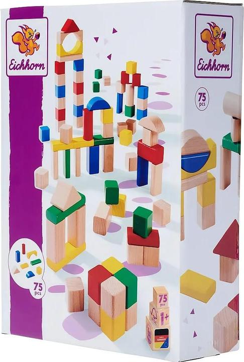 Actual product image Eichhorn EH wooden building blocks coloured /natural