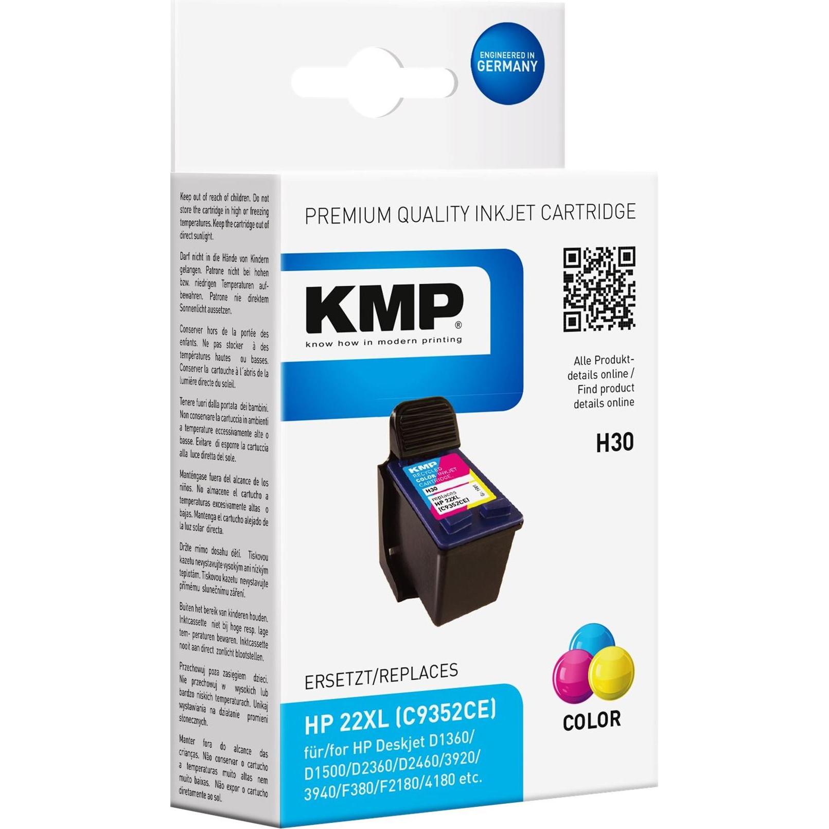 KMP, Druckerpatrone, Tinte ersetzt HP22XL (C9352CE) (M, Y, C)