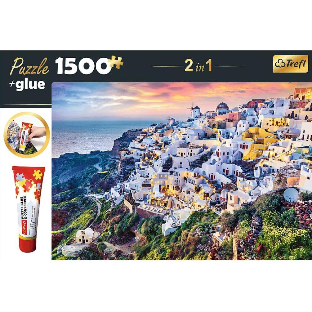 Thumbnail - Trefl 2in1 puzzle set Schöne Insel Santorini, Griechenland 1500 Teile mit Kleber (1500 Teile)