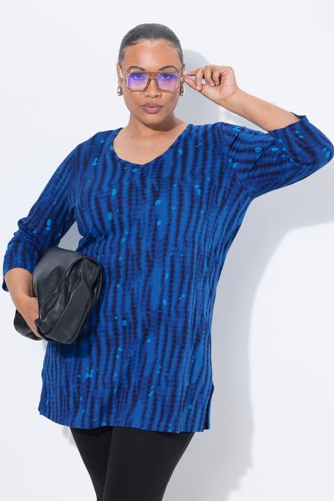 Produktbild Ulla Popken Longshirt, Batikmuster, A-Linie, V-Ausschnitt, 3/4-Arm (56)