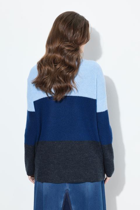Actual product image Ulla Popken Cable Knit Block Stripe V-Neck Sweater (46, 48)