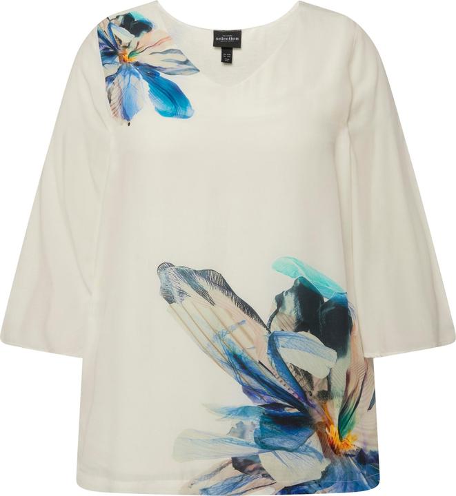 Image du produit Ulla Popken Blouse oversized à fleurs, encolure en V et manches 3/4 en cloche (42, 44)