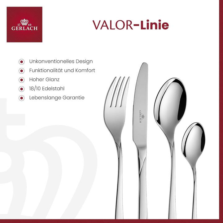 Immagine prodotto Gerlach Set di posate Shiny Valor, acciaio inox, argento, 52 x 42 x 10 cm, 68 pezzi (68 pz., Set di posate)