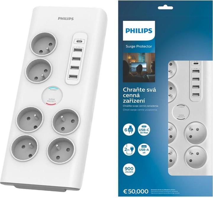 Produktbild Philips SPN7060WA/60 (6x, CEE 7/4, CEE 7/5, USB-A, USB-C, 2 m)