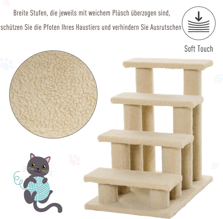Image du produit PawHut Escalier pour chats avec 4 marches (60 cm, Blanc crème)