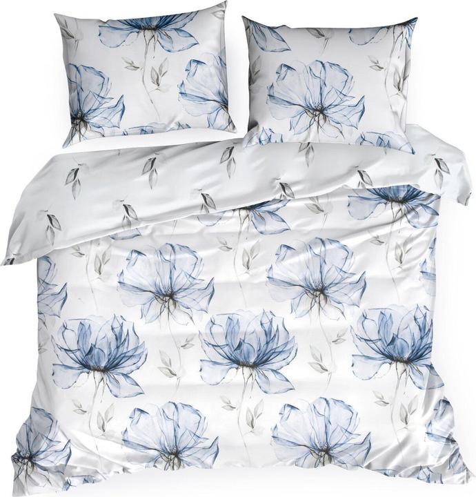 Produktbild Eurofirany Baumwollbettwäsche 220x200 cm, weiss, blau mit Blumenmuster SPRING 34 (Bettwäsche Set, 220 x 200 cm)