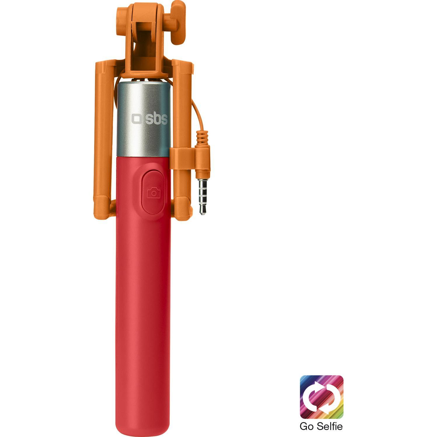 SBS Ausziehbarer Selfie-Stick mit Klinkenstecker-Kabel, Selfie Stick, Rot